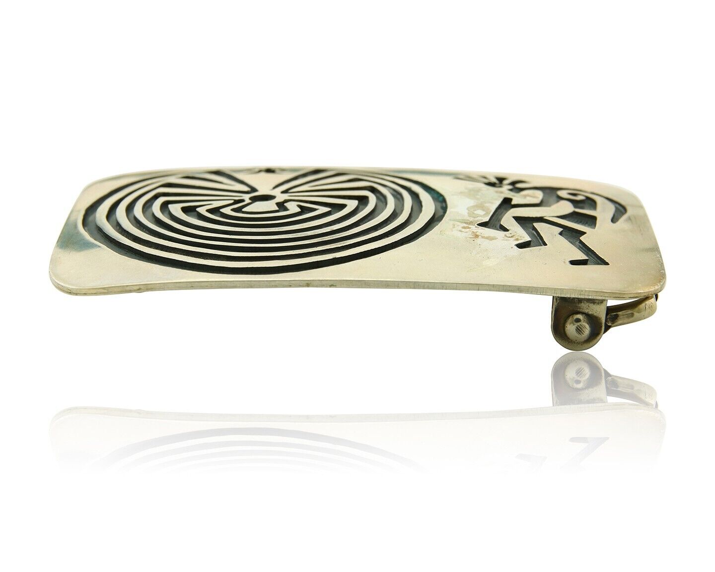 Navajo Belt Buckle 925 Sterling Silver Kokopelli Artist Signed SC 2x3 C.80's