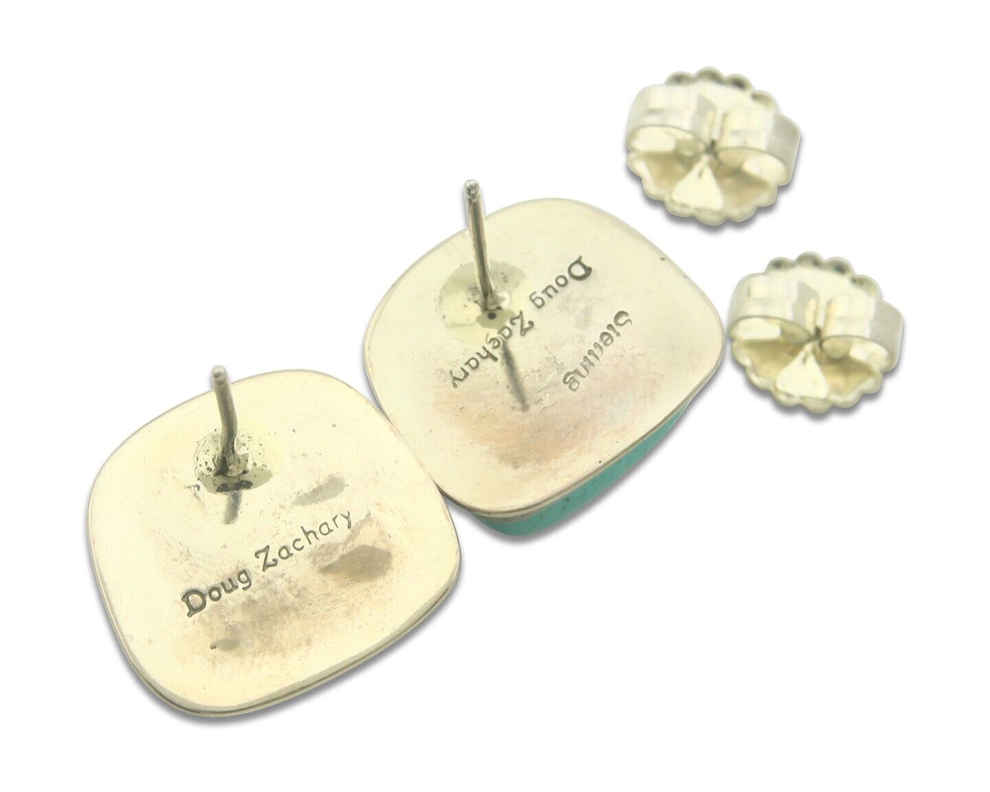 Navajo Earrings 925 Silver Turquoise Native Artist Signed Doug Zachary C.80's