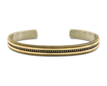 Navajo Bracelet 925 Silver & 12K Gold Cuff Artist Signed TAHE C.80's