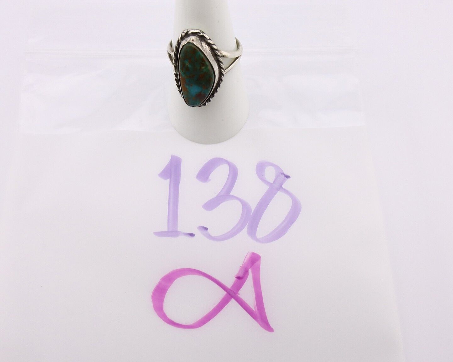 Navajo Ring 925 Silver Natural Turquoise Artist Signed Rabbit Stick C.80's
