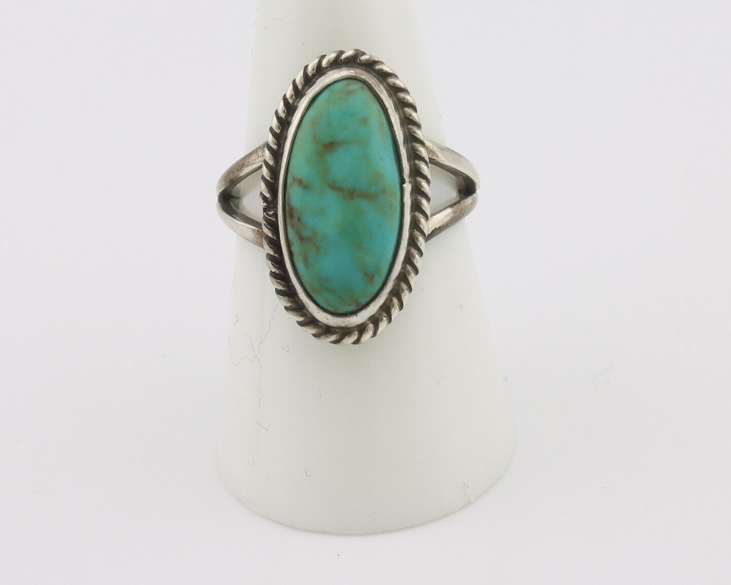 Navajo Handmade Ring 925 Silver Kingman Turquoise Signed M Montoya C.80's