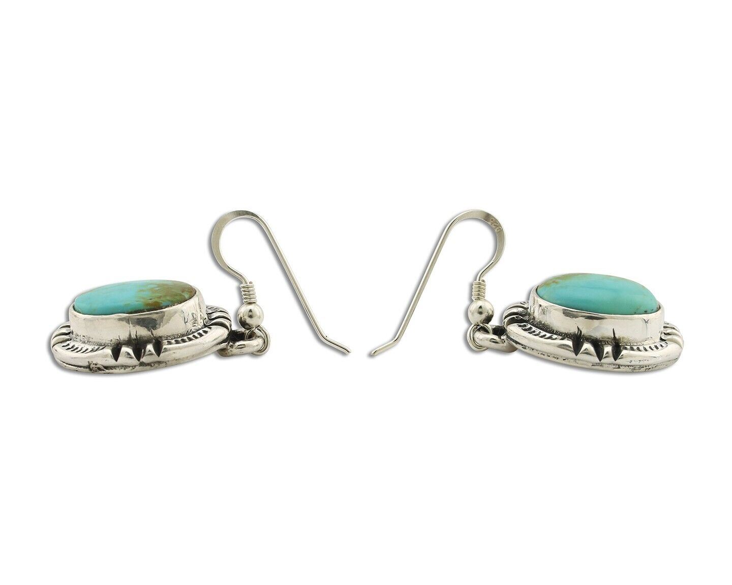 Navajo Handmade Earrings 925 Silver Natural Arizona Turquoise Signed Gecko C.80s