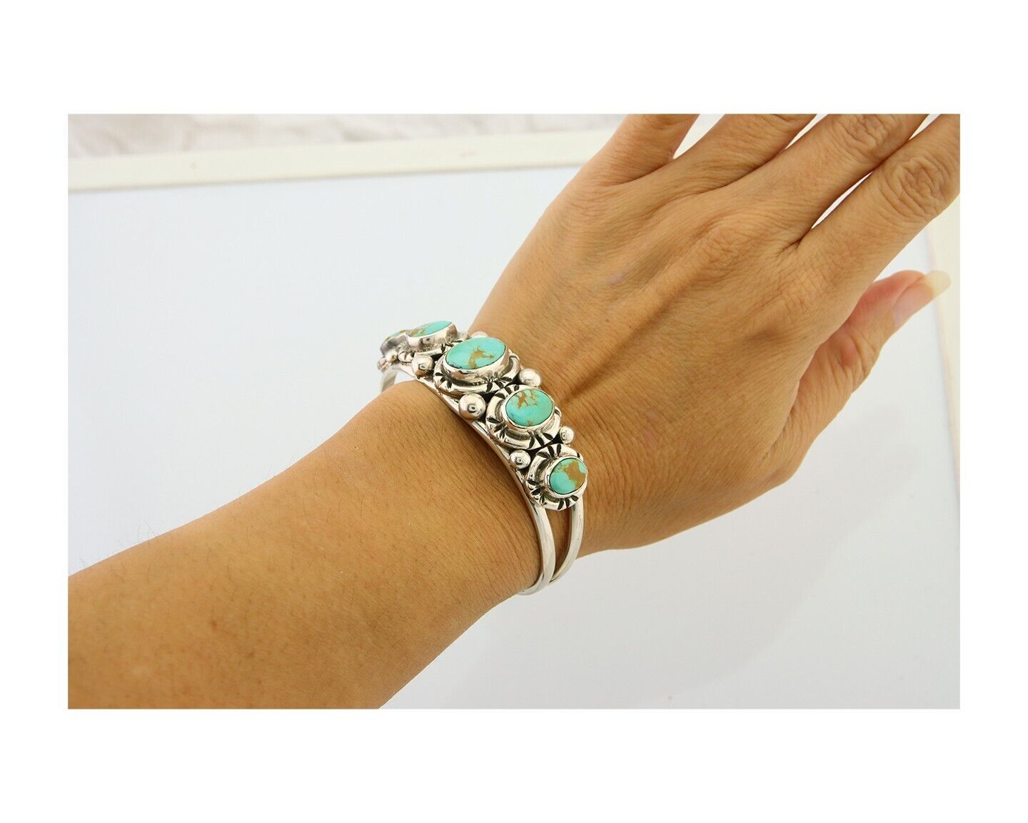 Navajo Bracelet 925 Silver Turquoise Cuff Artist Signed Gecko C.80's