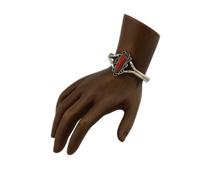 Navajo Bracelet 925 Silver Natural Red Coral Artist Signed L Begay C.80's