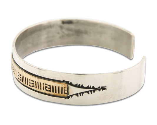 Navajo Bracelet 925 Silver & 12K Gold Cuff Artist Signed Randall Endito C.80's