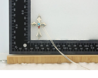 Navajo Cross Necklace Sterling Silver Authentic Natural Gemstones Signed M