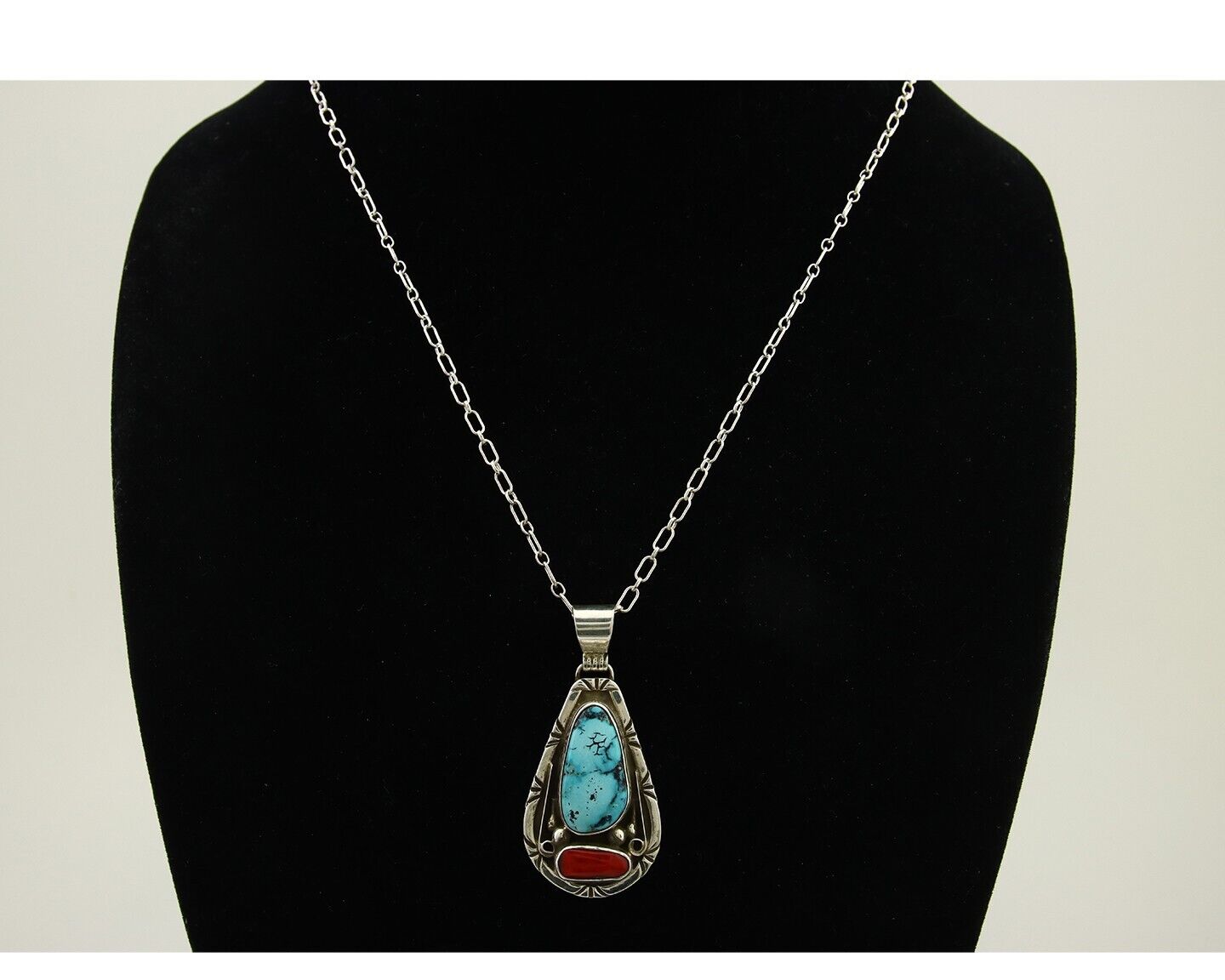 Navajo Necklace 925 Silver Spiderweb Turquoise Artist Signed Teepee on Hill C80s