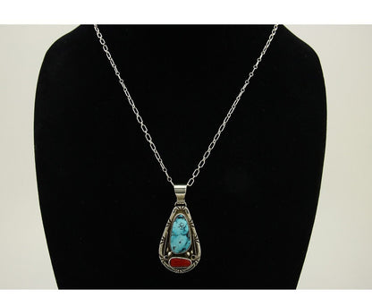 Navajo Necklace 925 Silver Spiderweb Turquoise Artist Signed Teepee on Hill C80s