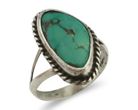 Navajo Ring 925 Silver Natural Turquoise Artist Signed Rabbit Stick C.80's