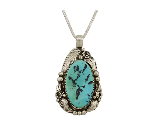 Navajo Pendant 925 Silver Natural Blue Turquoise Signed Justin Morris C.90's