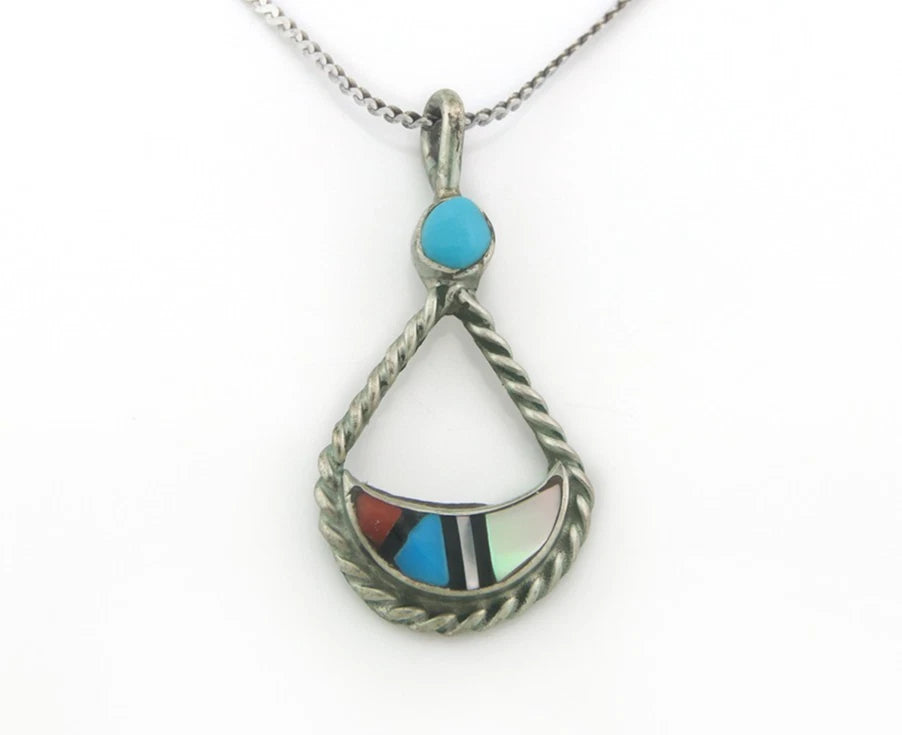 Navajo Necklace Sterling Silver Natural Blue Turquoise Vintage
