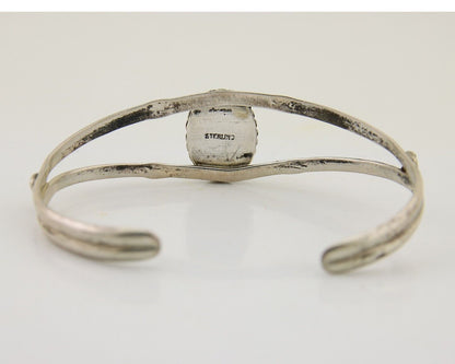Navajo Hand Stamped Cuff Bracelet Turquoise 925 Silver Native American Artist