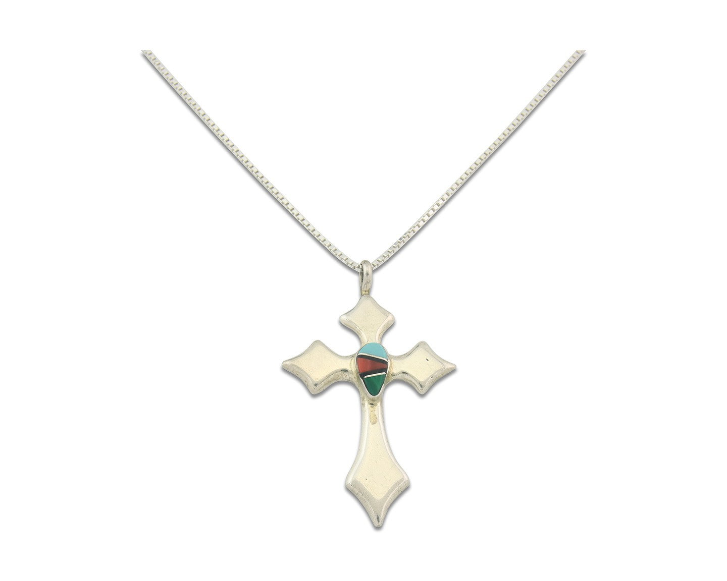 Navajo Cross Necklace Sterling Silver Authentic Natural Gemstones Signed M