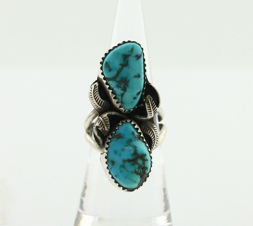 Navajo Ring 925 Silver Sleeping Beauty Nugget Turquoise Signed J Johnson C.80's
