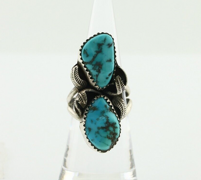 Navajo Ring 925 Silver Sleeping Beauty Nugget Turquoise Signed J Johnson C.80's