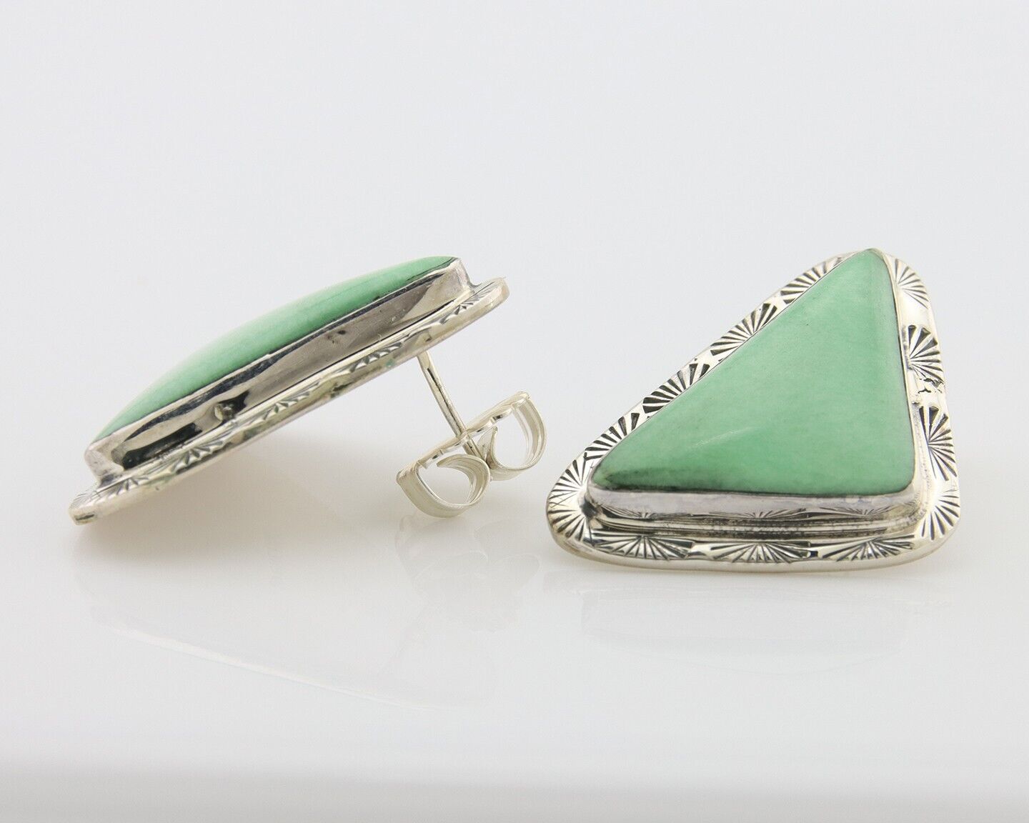 Navajo Earrings 925 Silver Green Turquoise Artist Signed EC C.80's