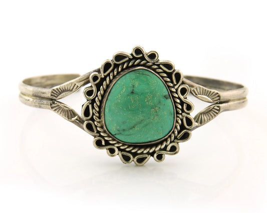 Navajo Cuff Bracelet Sterling Silver Turquoise Vintage Artist Signed LP
