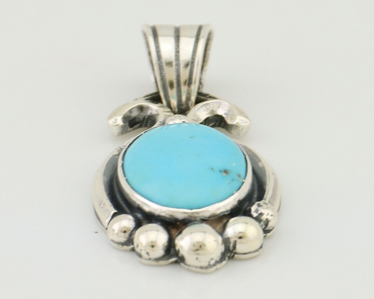 Navajo Pendant 925 Silver Natural Turquoise Artist Signed RB C.80's