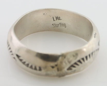 Navajo Hand Stamped Band 925 Silver 6.0 mm Signed Larry Chavez Size 6.5 C.80's
