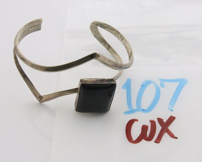 Navajo Bracelet 925 Silver Sand Cast Onyx Cuff Artist Signed D Zachary C.80's
