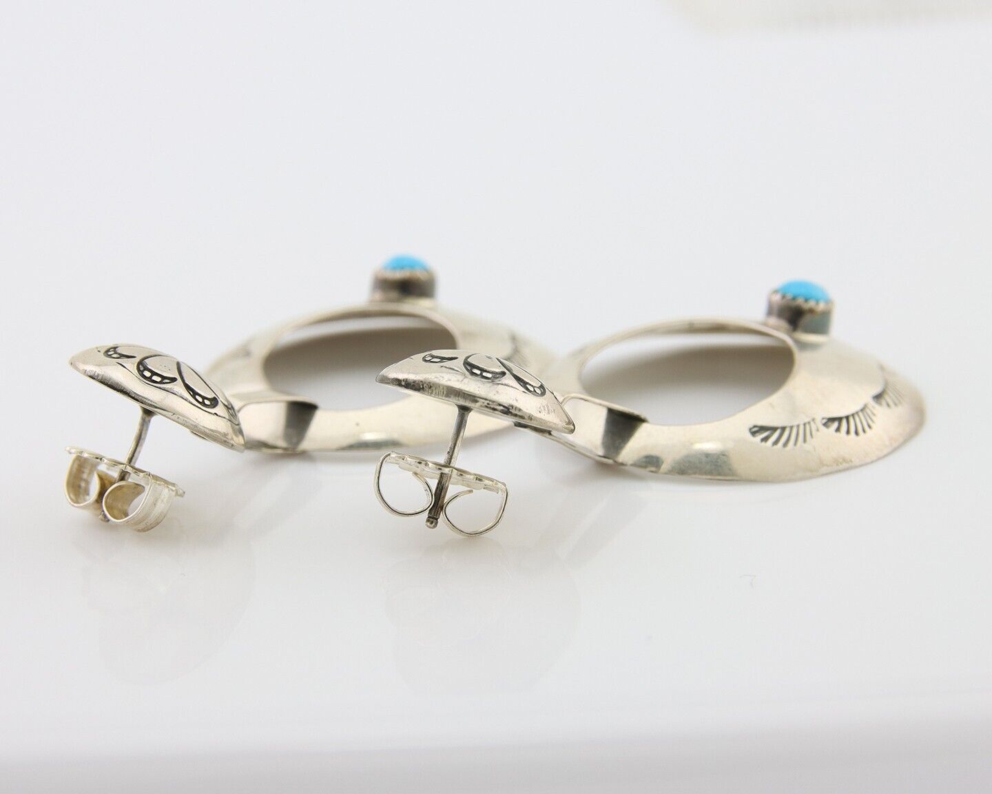 Navajo Dangle Earrings 925 Silver Natural Turquoise Native American Artist C80s