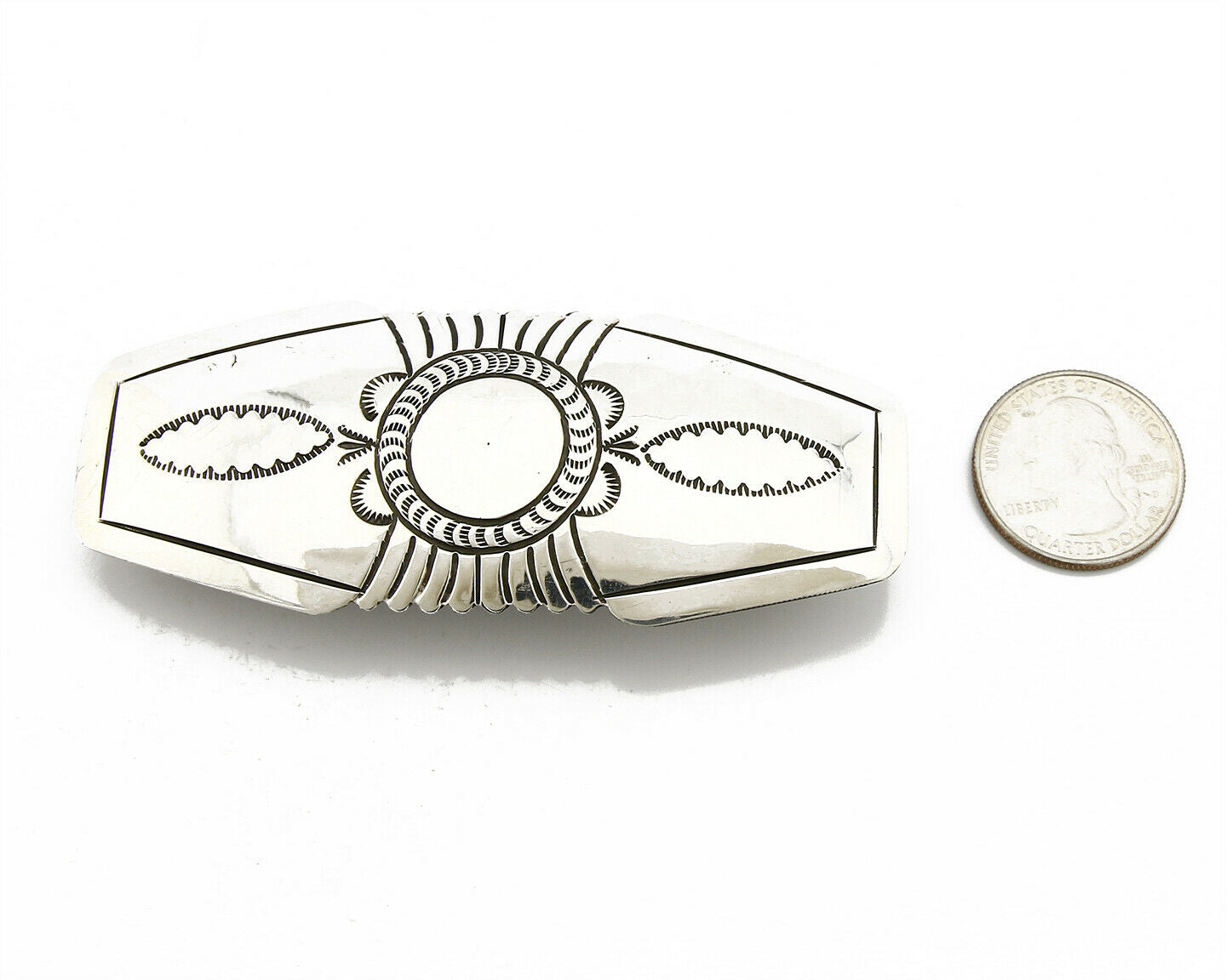 Navajo Real Turquoise 925 SOLID SILVER Hand Stamped 12mm Wide Barrette Hair Clip