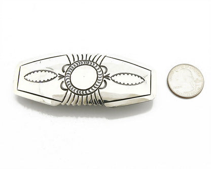 Navajo Real Turquoise 925 SOLID SILVER Hand Stamped 12mm Wide Barrette Hair Clip