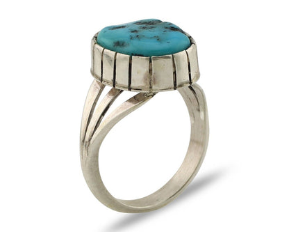 Navajo Ring 925 Silver Sleeping Beauty Turquoise Artist Signed SS C.80's
