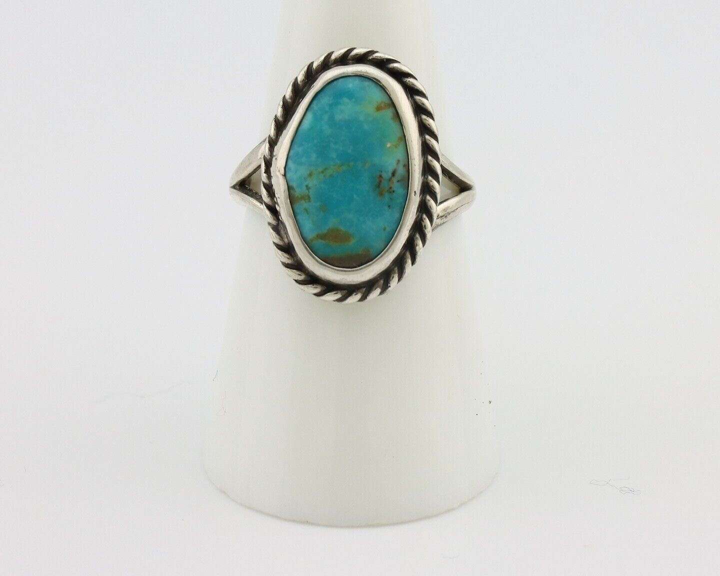 Navajo Ring 925 Silver Kingman Turquoise Native American Artist C.80's