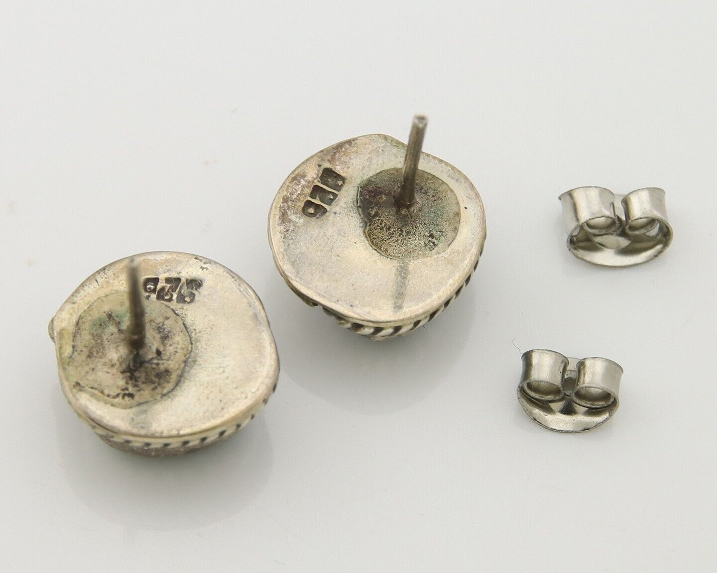 Navajo Earrings 925 Silver Handmade Natural Green Malachite Native American C80s