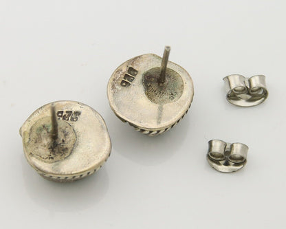 Navajo Earrings 925 Silver Handmade Natural Green Malachite Native American C80s