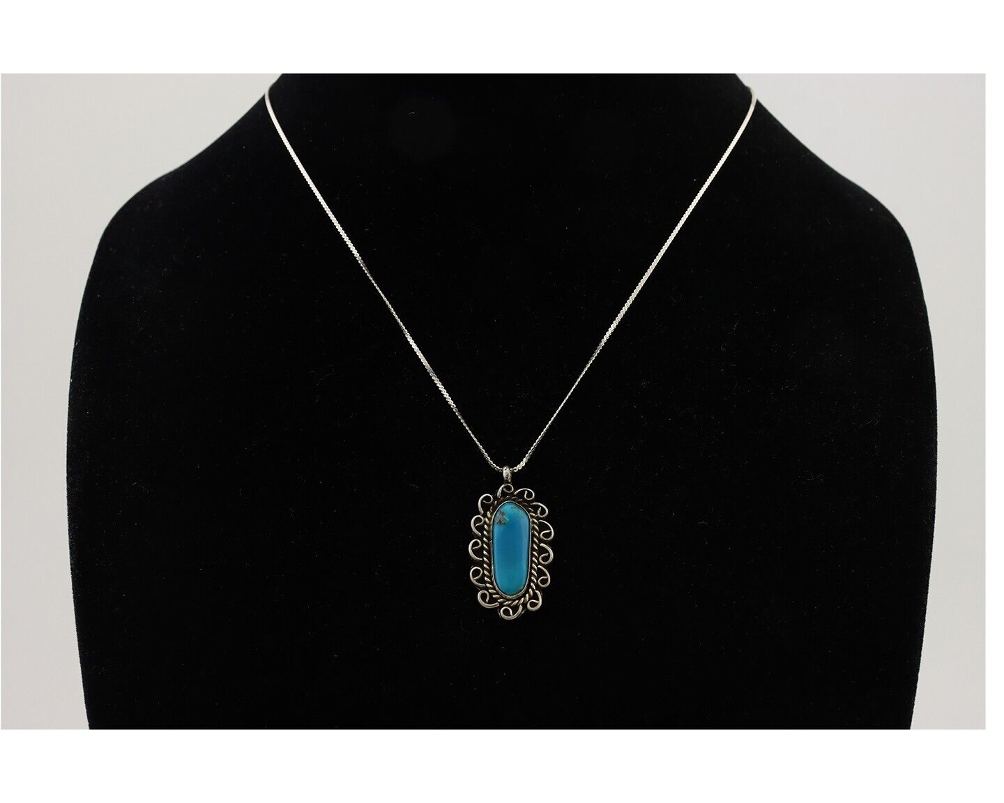 Navajo Necklace Pendant 925 Silver Turquoise Signed JH C.80's