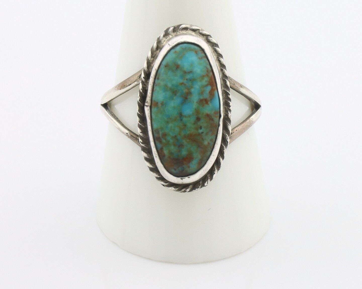 Navajo Ring .925 Silver Natural Kingman Turquoise Native American Signed C.80's