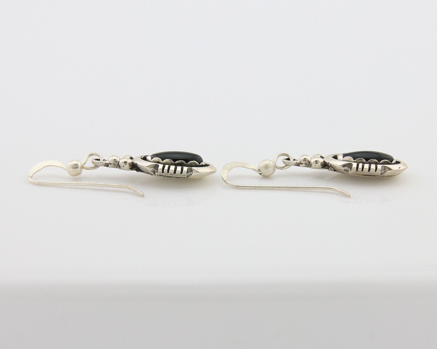 Navajo Dangle Earrings 925 Silver Natural Black Onyx Native American C.80's