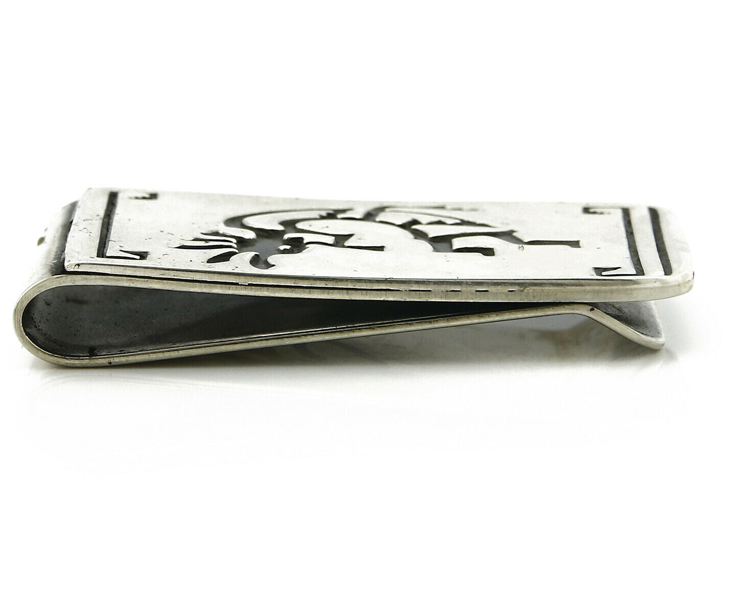 Navajo Money Clip .925 Silver & Nickle Hand Stamped Artist Native C.80's-90's
