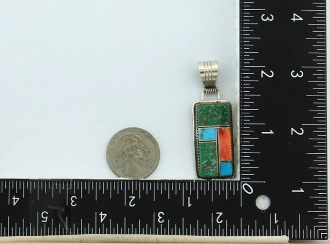 Navajo Pendant 925 Sterling Silver Natural Gemstones Vintage Signed Begay