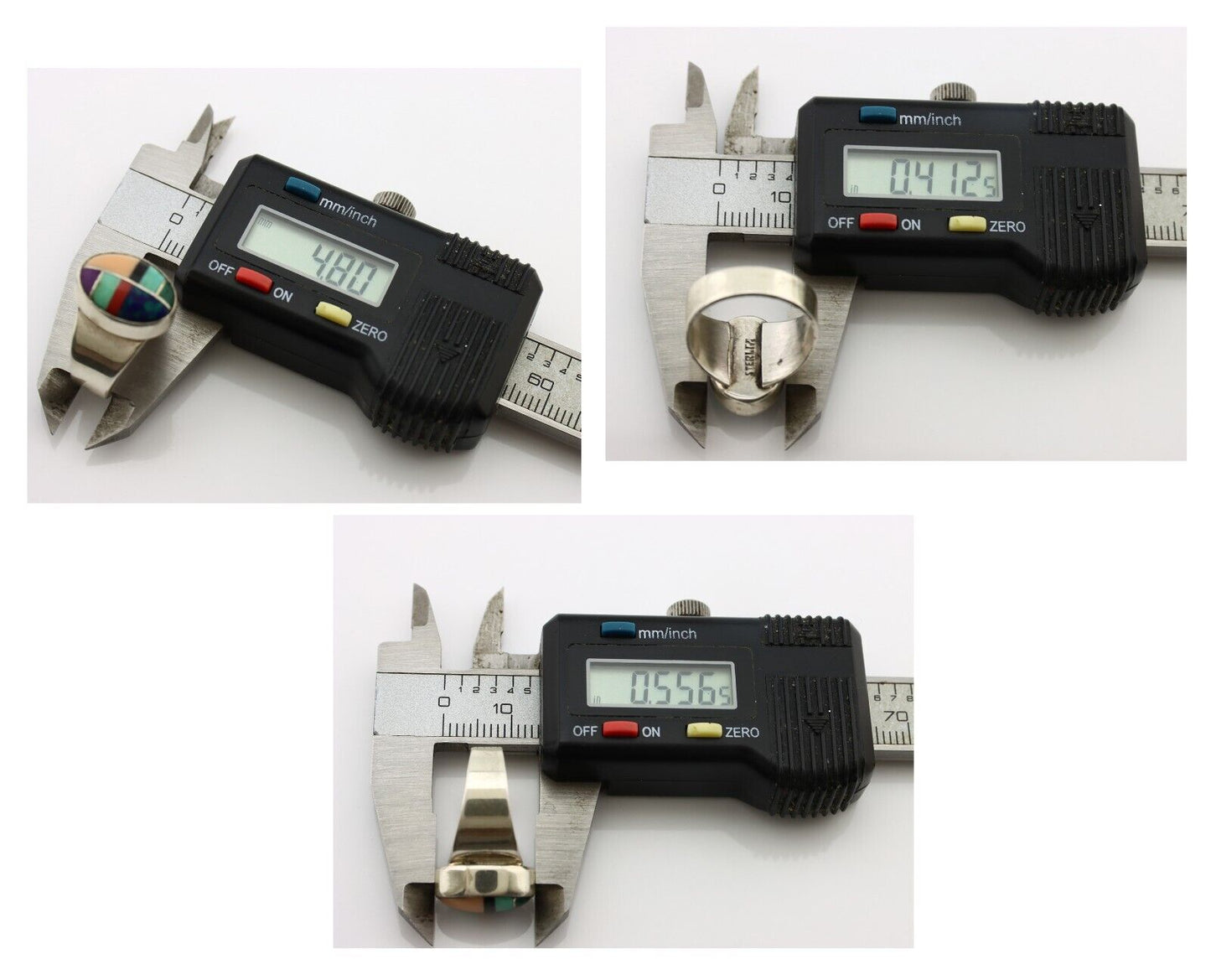 Zuni Inlaid Ring 925 Silver Mixed Natural Gemstones Native American Artist C.80s