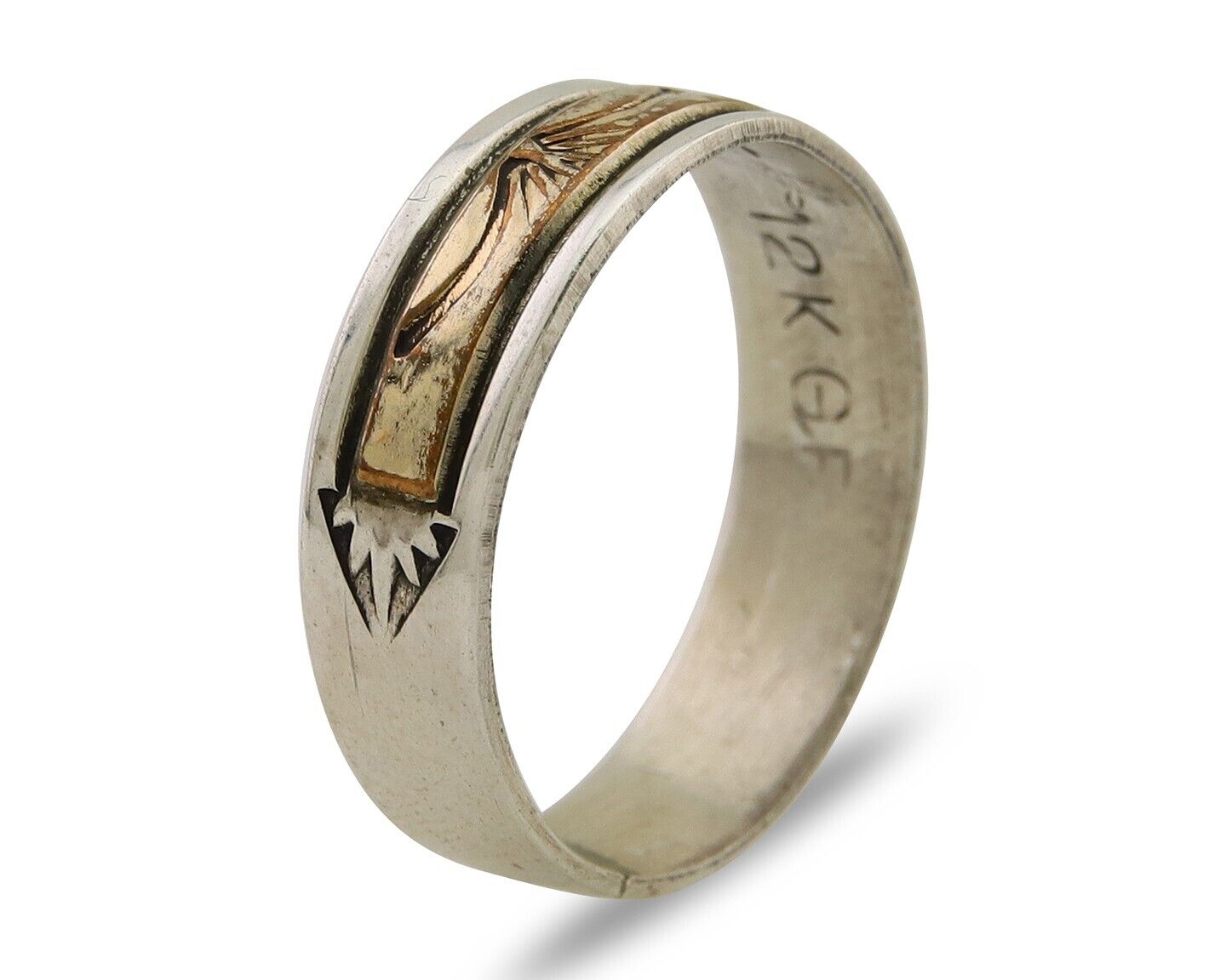 Navajo Handmade Ring 925 Silver & Gold Artist Signed E C.80's