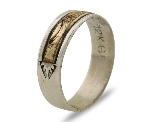 Navajo Handmade Ring 925 Silver & Gold Artist Signed E C.80's