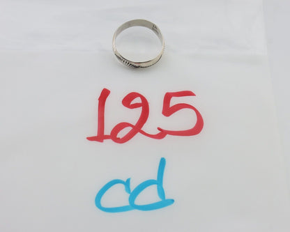 Navajo Hand Stamped Band 925 Silver 5.0 mm Signed Larry Chavez Size 6.75 C.80's