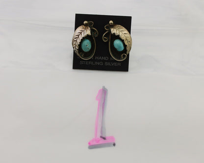 Navajo Earrings 925 Silver Natural Turquoise Native American Artist C.80's