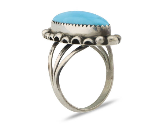 Navajo Ring .925 Silver Sleeping Beauty Turquoise Signed SkyStone Creations C80s