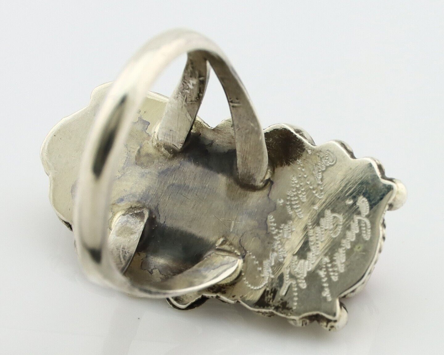 Navajo Ring .925 Silver Turquoise & Coral Artist Signed Justin Morris C.80's