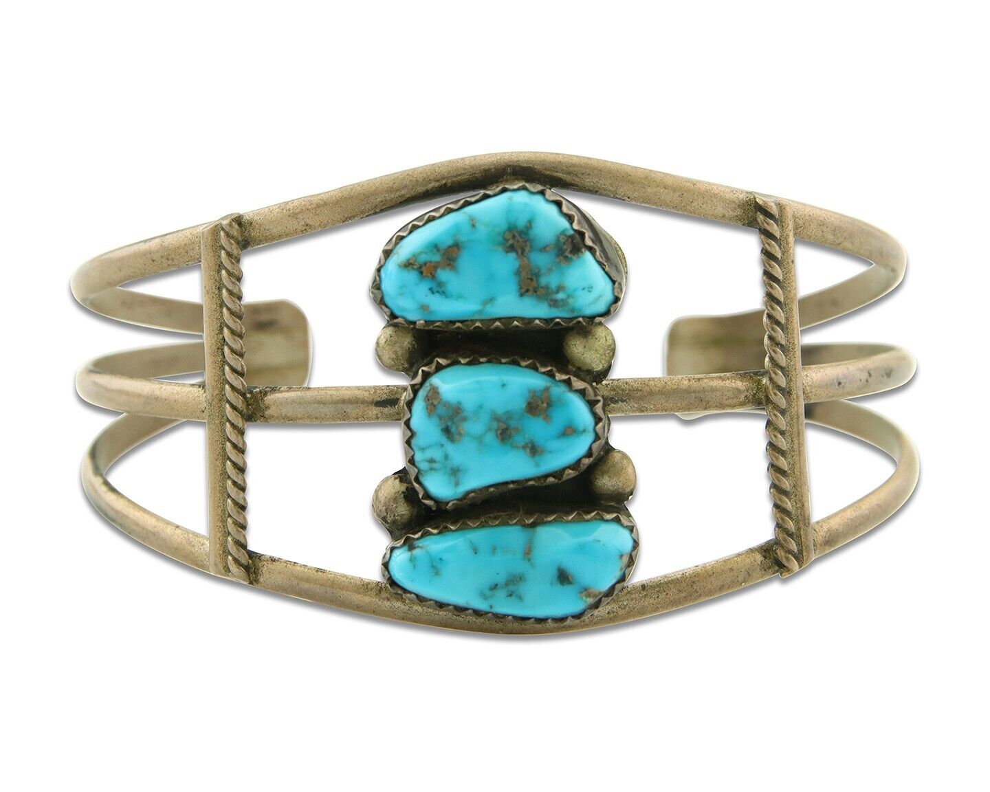 Navajo Bracelet 925 Silver Natural Blue Turquoise Native American Artist C.80s