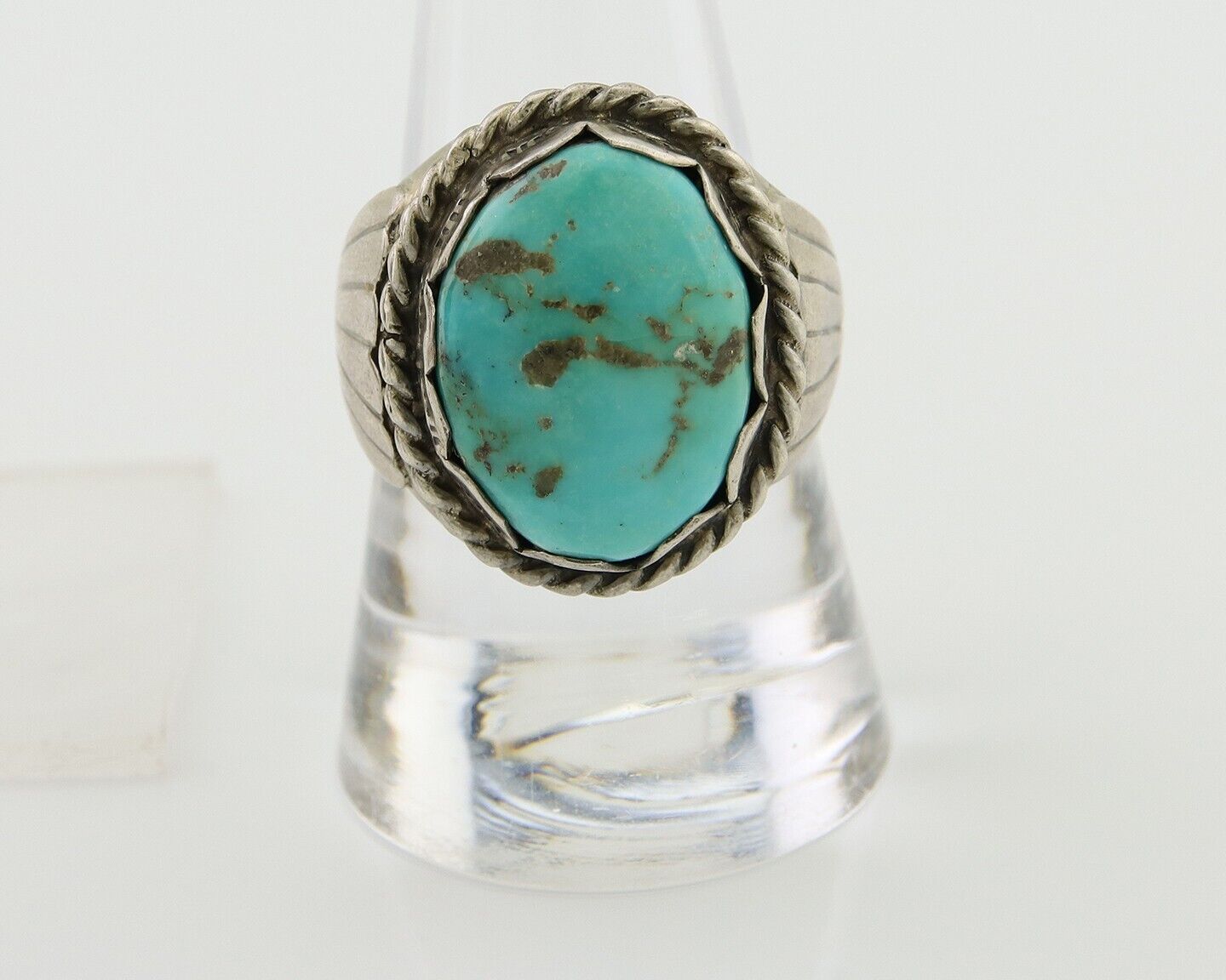 Navajo Hand Stamped Ring 925 Silver Arizona Turquoise Artist C.80's