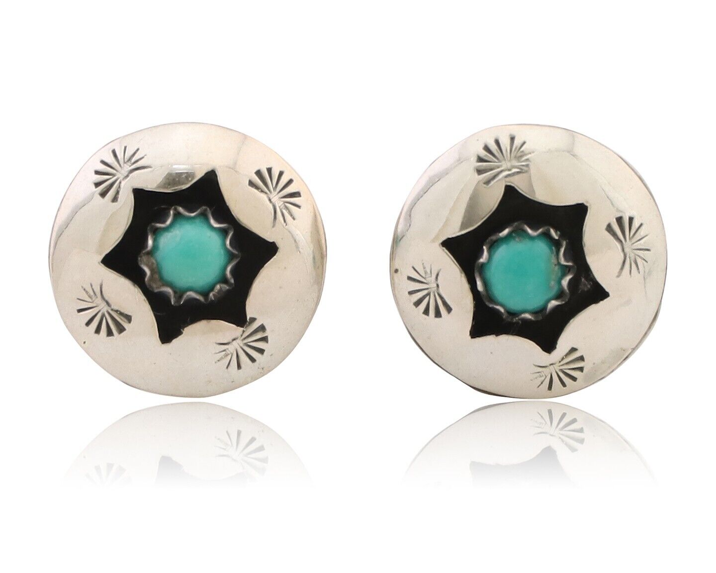 Navajo Handmade Earrings 925 Silver Natural Turquoise Native Artist C.80's