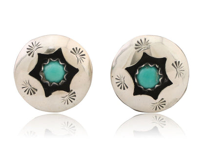 Navajo Handmade Earrings 925 Silver Natural Turquoise Native Artist C.80's