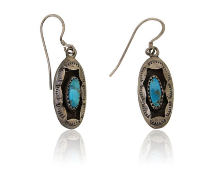 Navajo Dangle Earrings 925 Silver Natural Blue Turquoise Artist IJC C.80's
