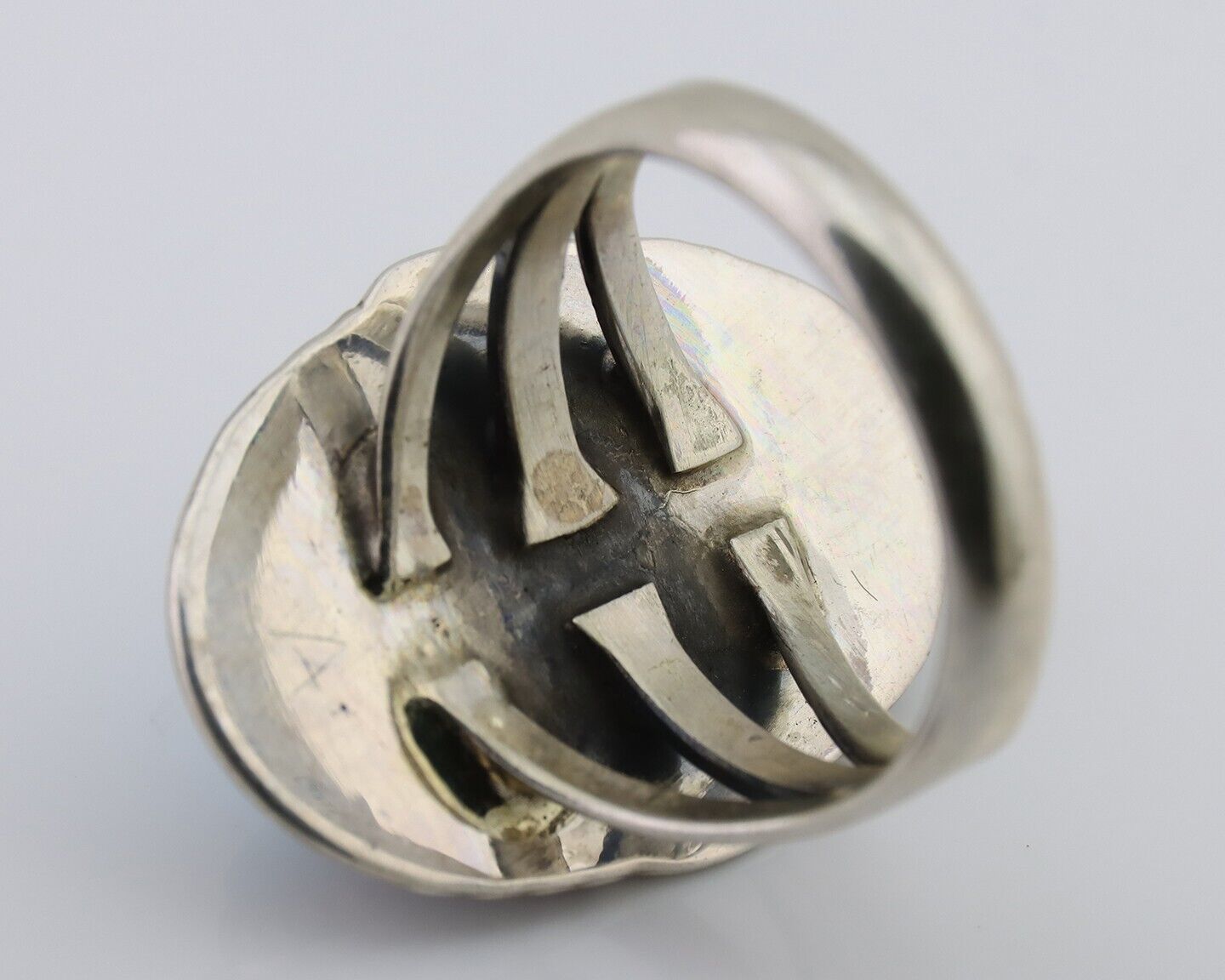 Navajo Hand Stamped Ring 925 Silver Natural Turquoise Native Artist C.80's