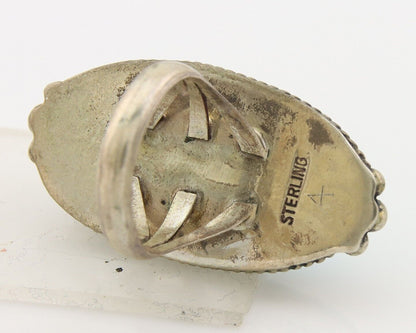 Navajo Ring 925 Sterling Spiderweb Blue Turquoise Native Artist C.80's Size 7.0